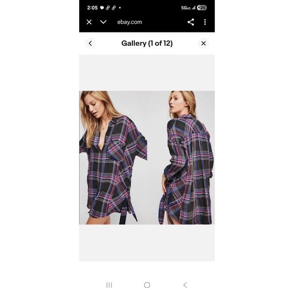 Free People Womens Size S Oversized Nordic Day Side Lace Up Flannel Plaid Top - Picture 11 of 13